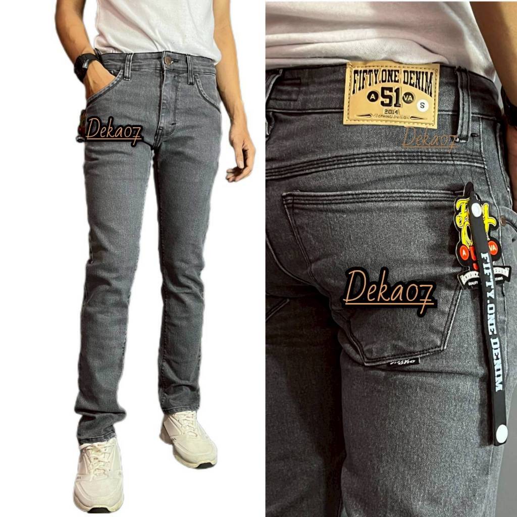 FIFTYONE51 TERLARIS Celana Pria Jeans Panjang SLIMFIT Calana warna Black jazz Scrup Clor Hitam Polos