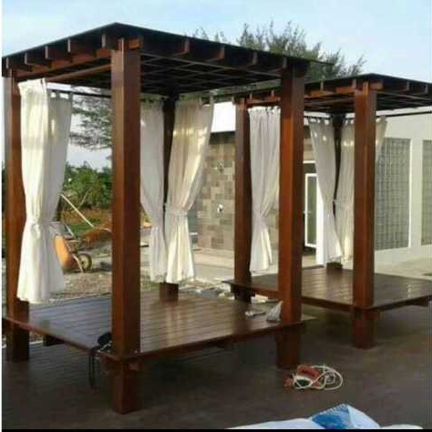 gazebo taman minimalis ukuran 2x2 meter / gazebo kayu mahoni minimalis / gazebo pargola taman
