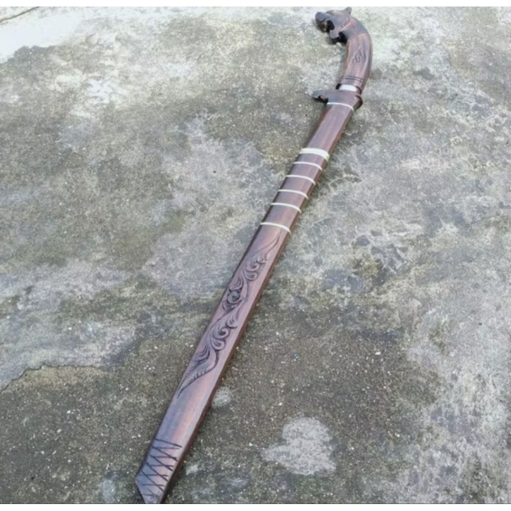 COD Pisau sembelih barlen ukiran macan panjang 100cm kayu mala siap pakai