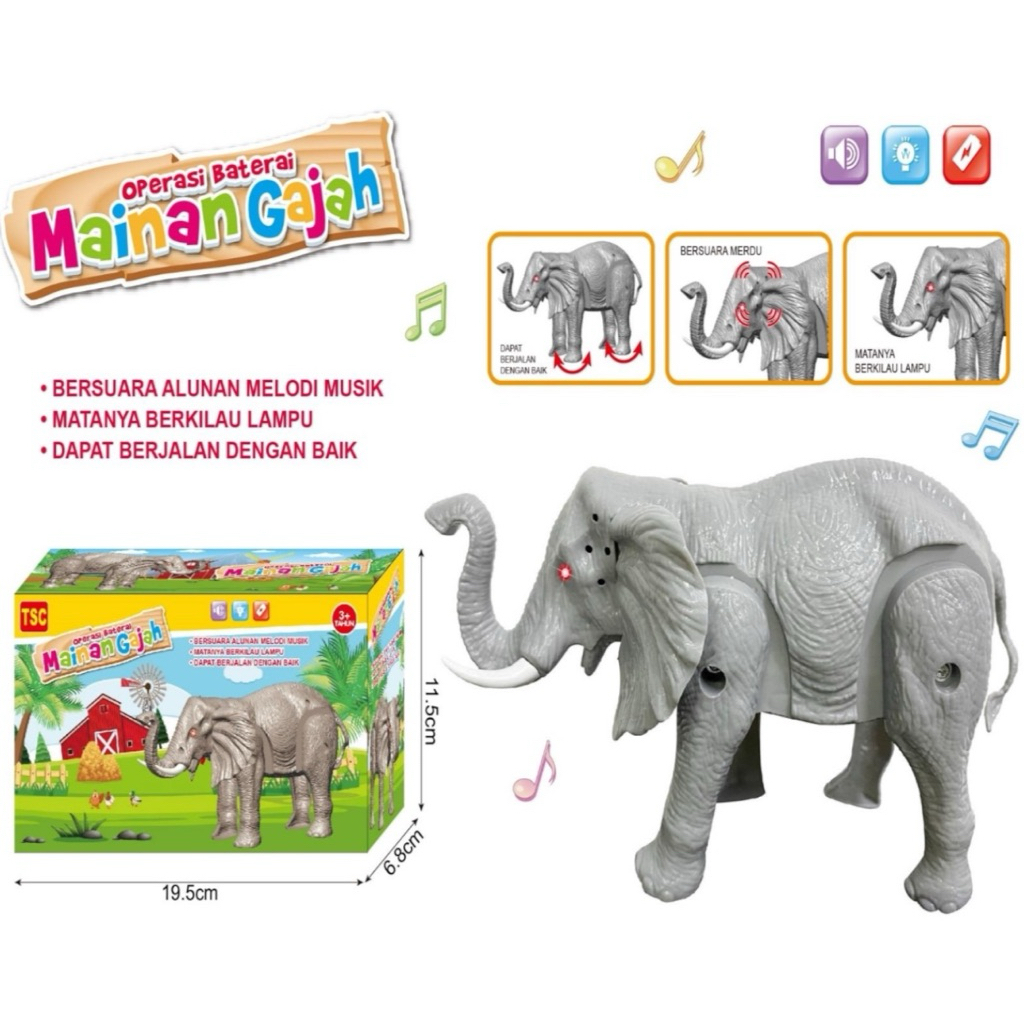 MAINAN GAJAH DAPAT BERJALAN & MISIC + LAMPU Mainan Anak Hewan Gajah