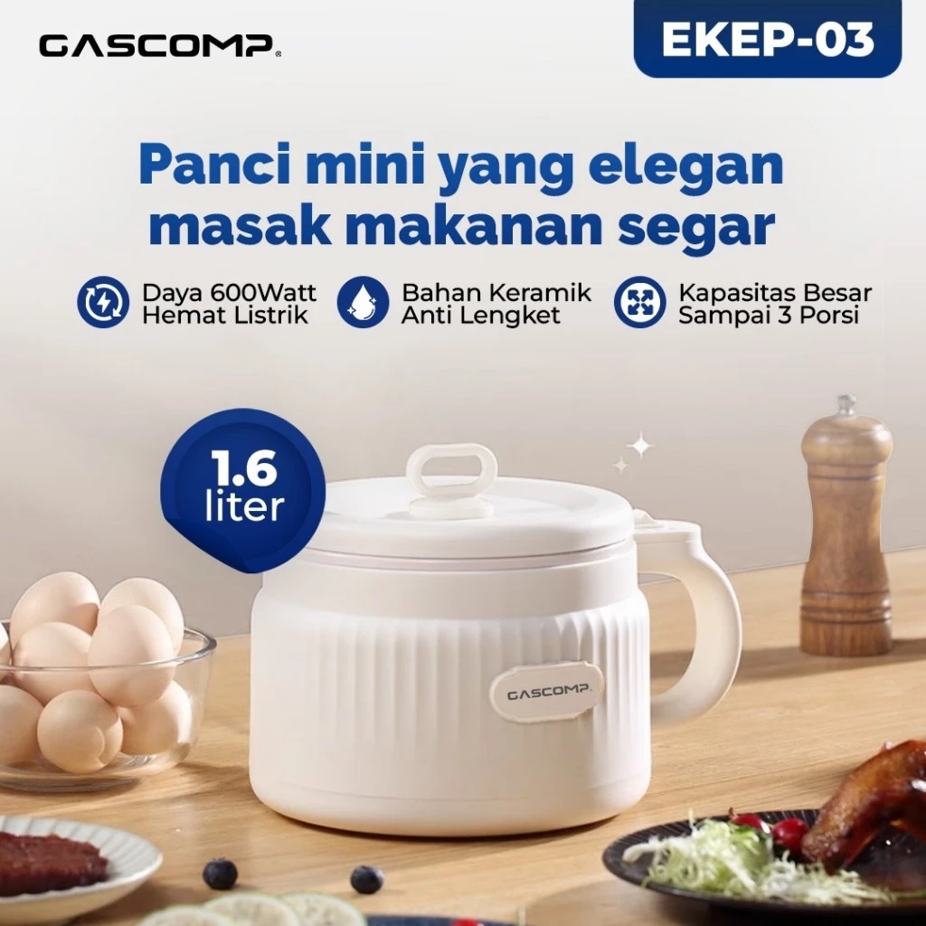 GASCOMP Panci Listrik Multifungsi Low Watt Electric Cooking Pot Panci Listrik Portable 1,6L