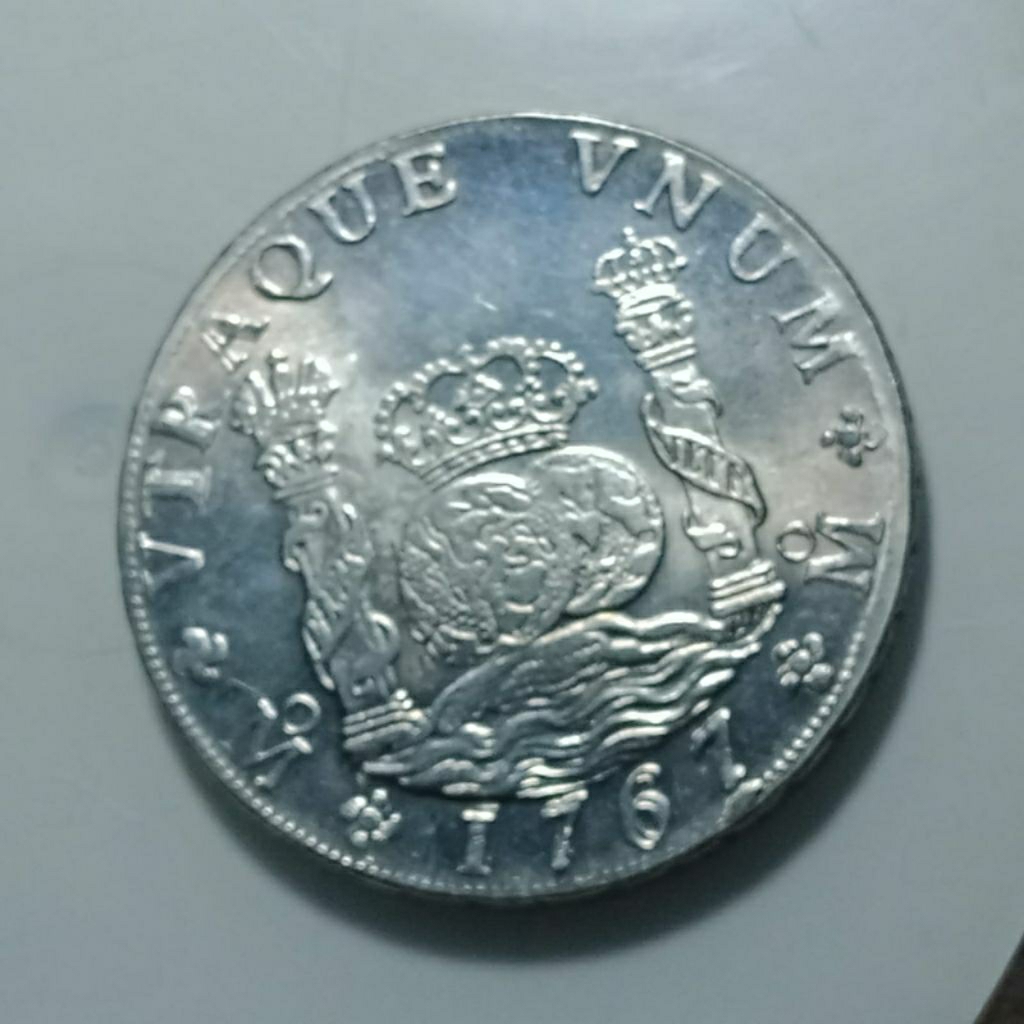 LANGKA 1767 HISPAN 8REALES KING FRDND MEXICO KOLEKSI SILVER PLATED BERKILAU BANYAK DICARI KOLEKTOR