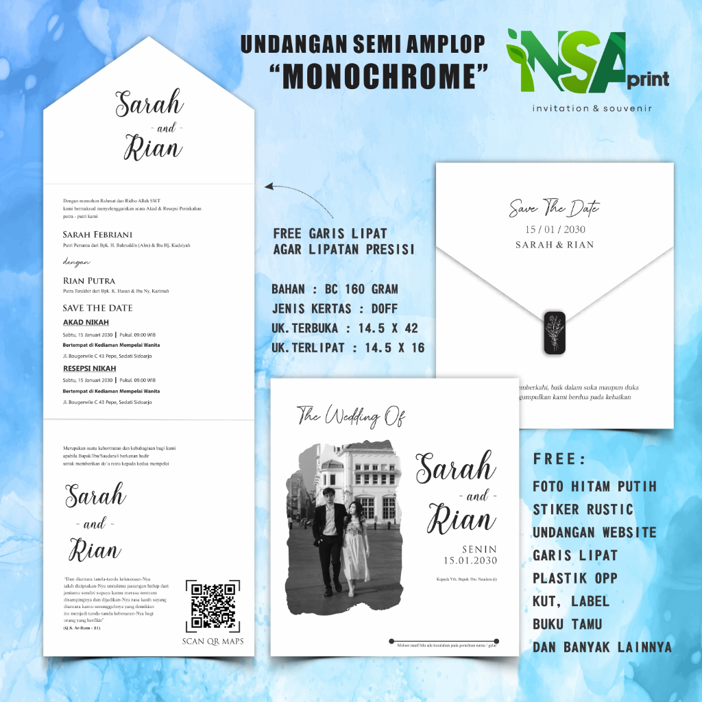 Undangan Amplop Pernikahan Matte / Free Foto / Nsaprint / Undangan Semi Amplop / Undangan Lipat Tiga