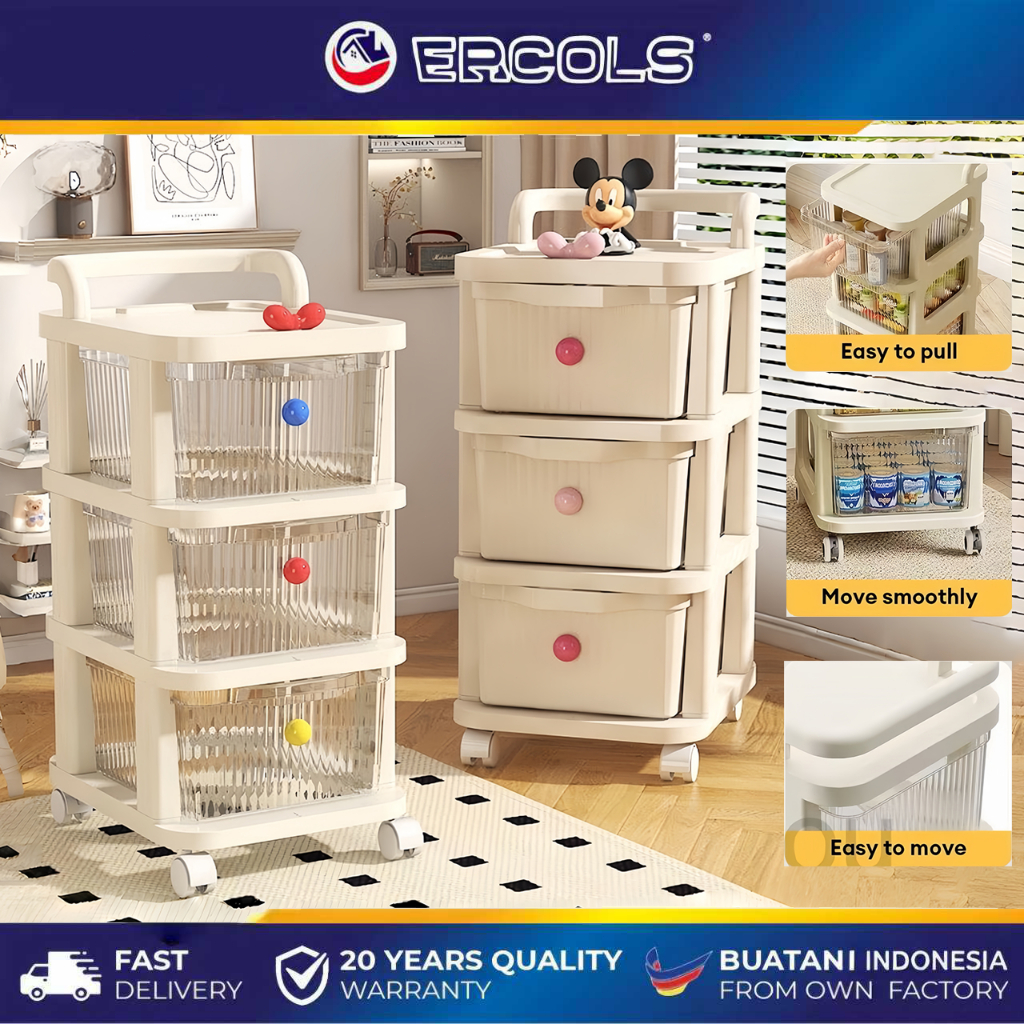 Rak susun plastik Rak Makanan Rak Dapur Rak Laci Susun Serbaguna Tempat Penyimpanan Katrol