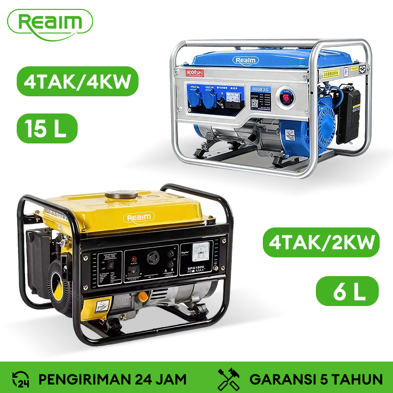 REAIM Mesin Genset Portable 4 TAK 2KW/4KW Pembangkit Listrik Mini untuk Rumah Tangga Outdoor Bensin