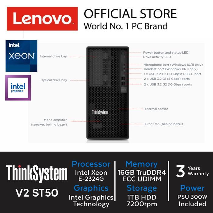 Server Lenovo ThinkSystem ST50 V2 Xeon E-2324G ram 16GB ssd 1TB PC Komputer