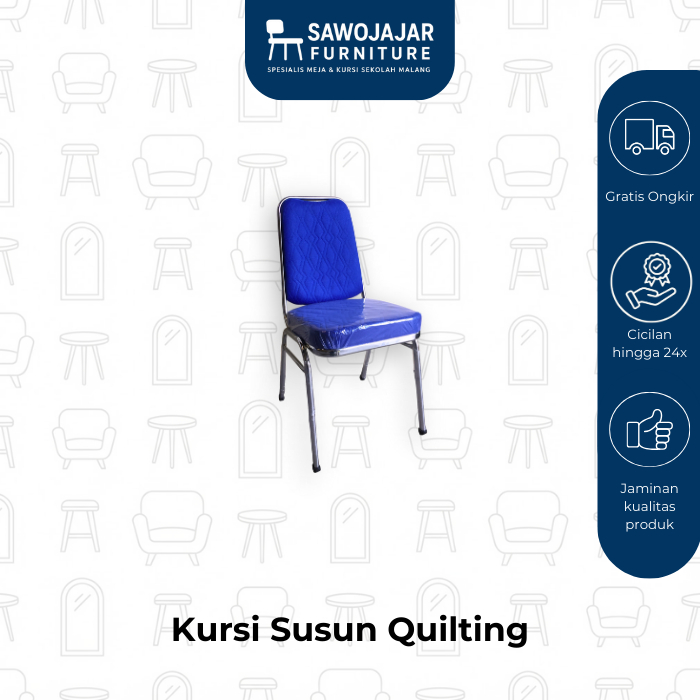 SAWOJAJAR FURNITURE – KURSI SUSUN QUILTING Oval Biru/ Kursi susun stainless steel / Kursi susun besi