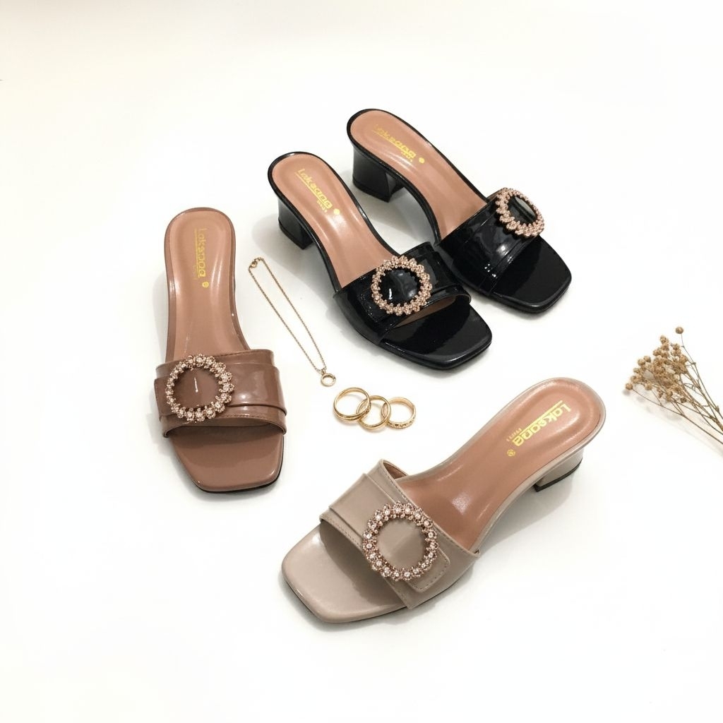 LAKSANA - Samara Sandal Heels Slop Wanita Hak 5cm - Sandal Heels - Heels Wanita - Sandal Hak - Hak T