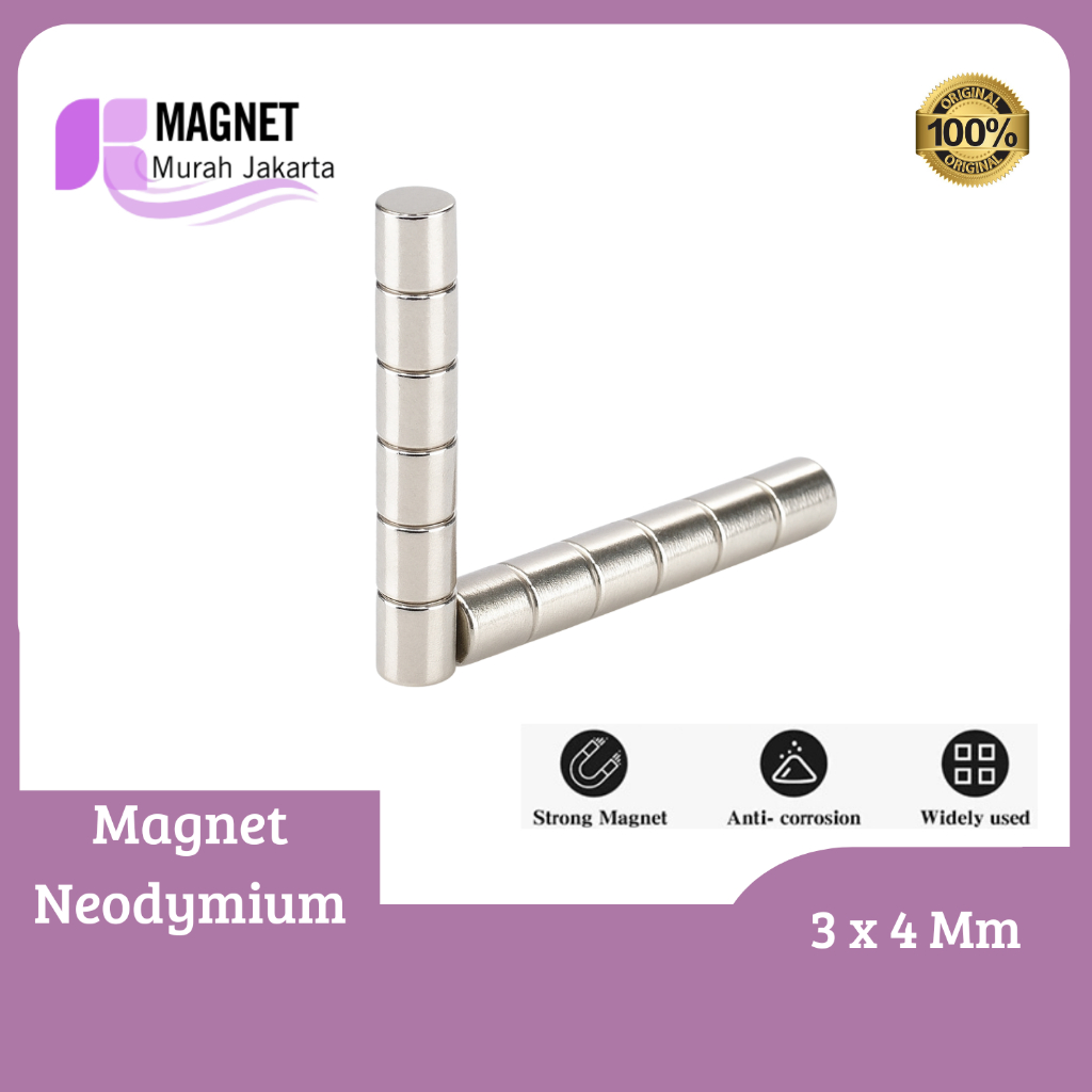 Magnet Neodymium Bulat 3x4 mm 3x4mm 3 x 4 mm 3mm x 4mm 3*4 mm Mahnet