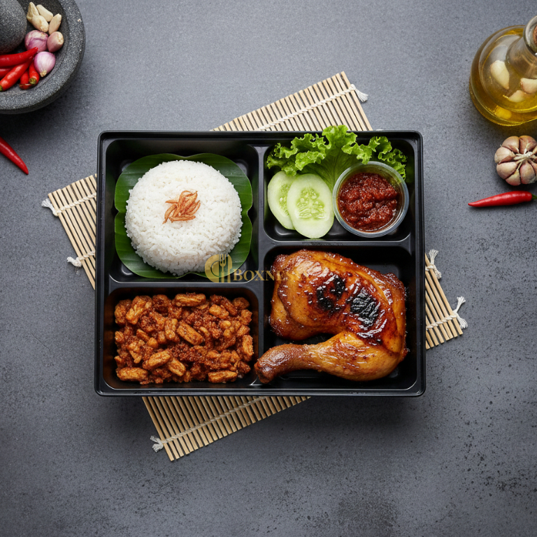 Catering Nasi Uduk Ayam Bakar Madu – Tempe Orek + Sambal Terasi | Boxnesia Halal Higienis Murah Enak