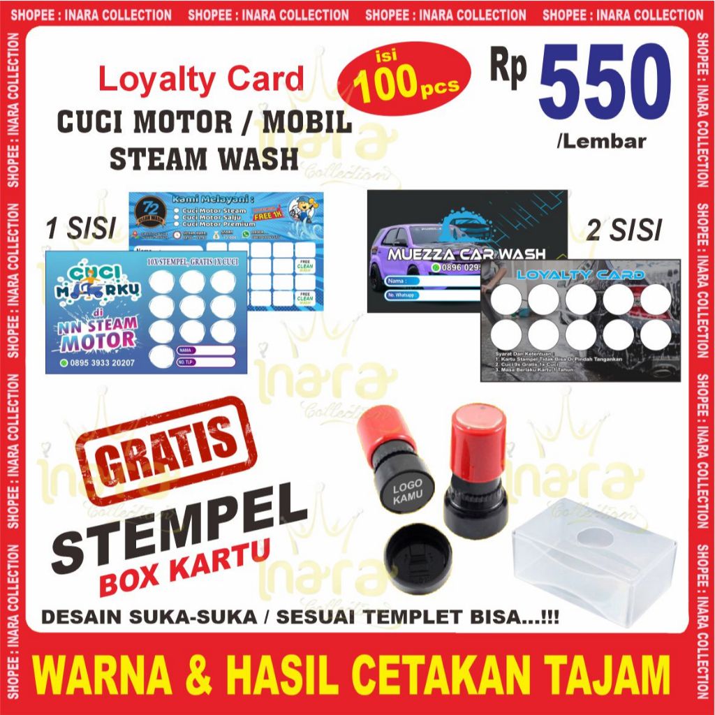 KARTU MEMBER | LOYALTY CARD CUCI MOTOR & MOBIL Doorsmeer | LOYALTY CARD STEAM | WASH Doorsmeer (100p