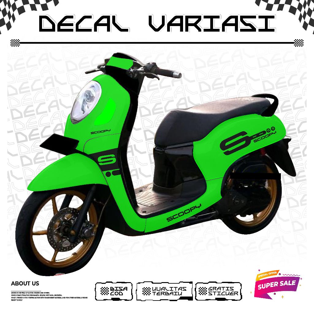 STICKER VARIASI DECAL KEREN SATU SET LAMINASY FUL BODY MOTIF SIMPLE STRIP HONDA SCOOPY