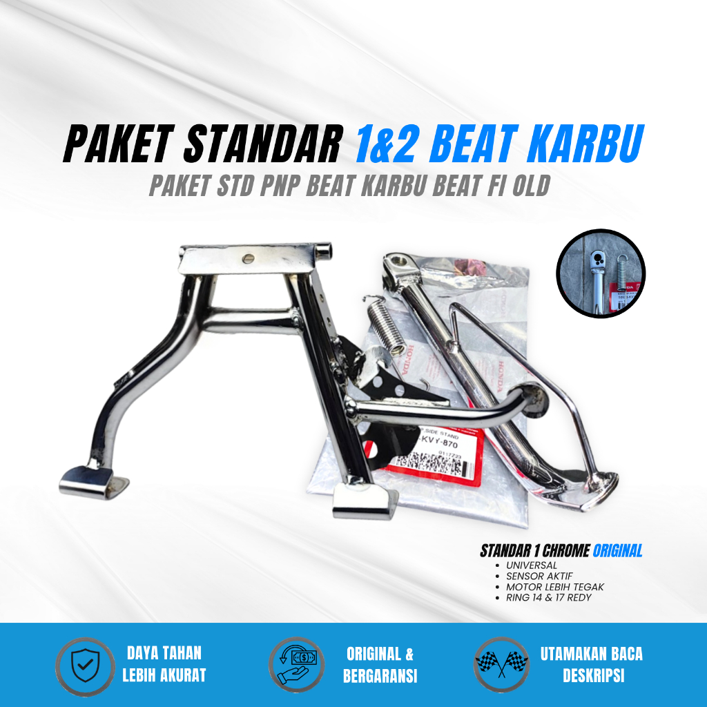 Paket Standar 2 dan 1 Chrome BEAT KARBU BEAT FI OLD SCOOPY Original Honda Standar Tengah Chrome Ori
