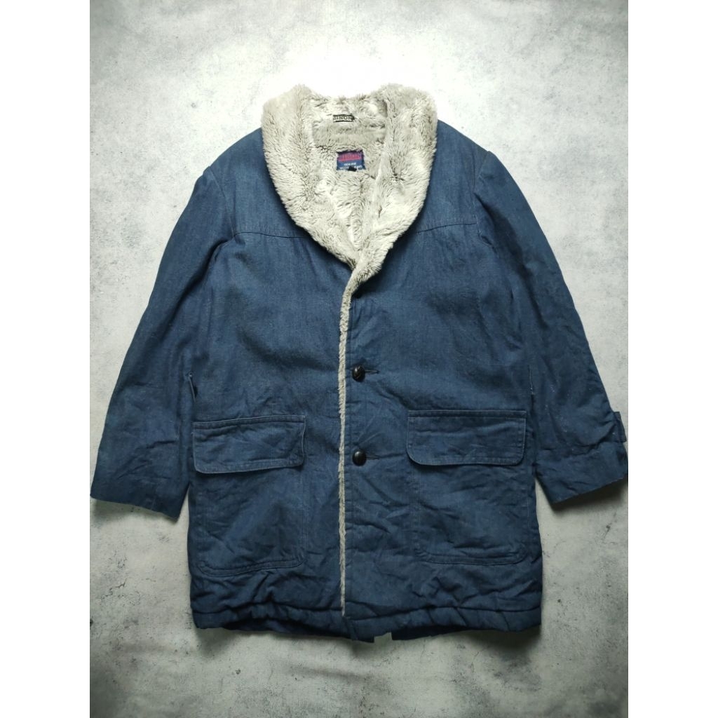 Vintage 80s BISON Denim Coat Western Style Casual Chore Jacket