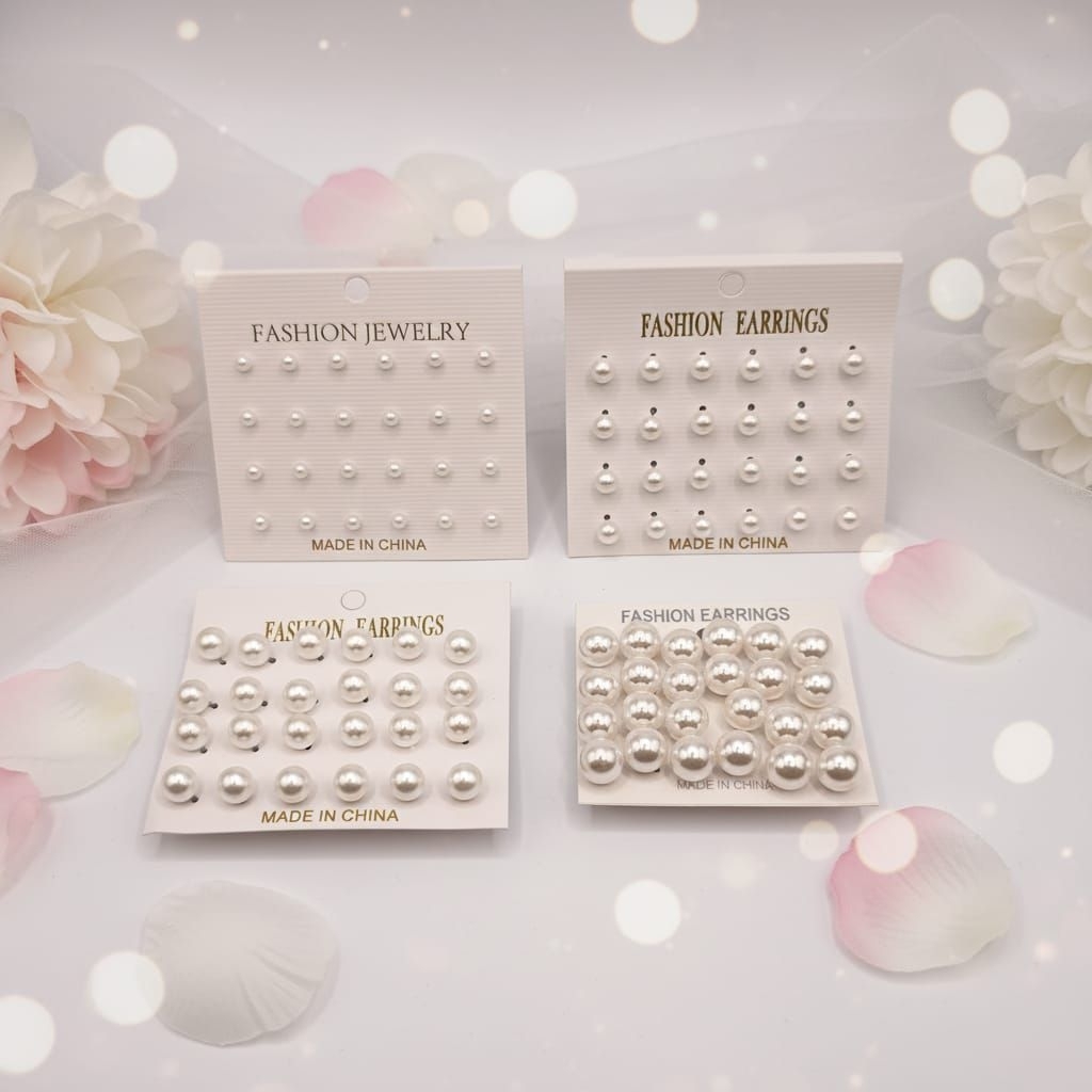 Anting Giwang Mutiara Tanggung 24 pcs/Anting Giwang Mutiara 6mm Putih / Hitam