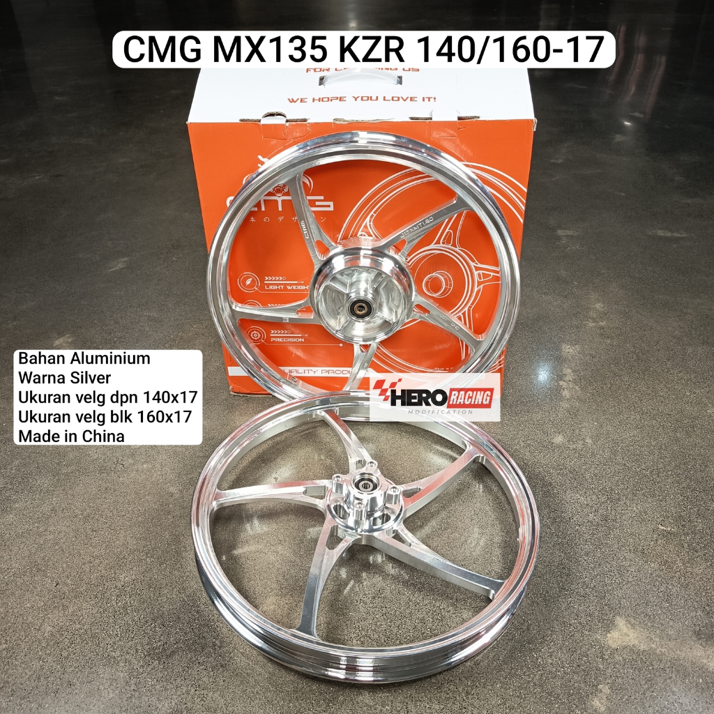 VELG CMG MX 135 KZR 140/160 ring 17 VELEG SILVER; BIRU; UNGU; HITAM; PINK/MERAH MUDA PELEG ALLOY CNC