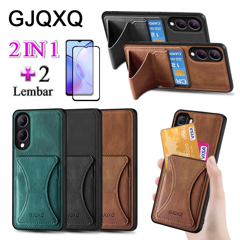GJQXQ 2 In 1 Casing For VIVO Y17S Case Kulit Premium Dengan Slot Kartu Kredit Slot Wallet Dompet Pel