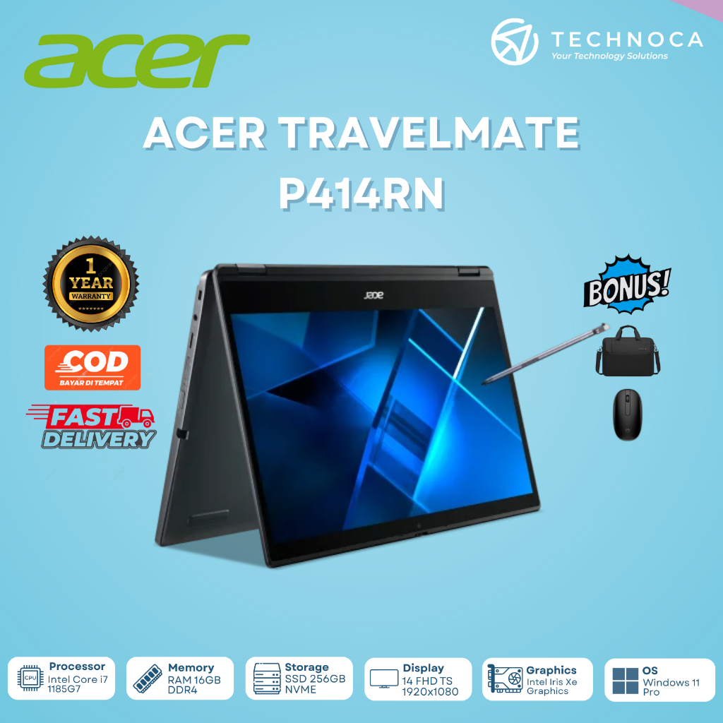 Laptop Acer  Travelmate 414RN Intel Core i7 Gen 11 RAM 16GB SSD 256GB Touchscreen Mulus Garansi 1 ta