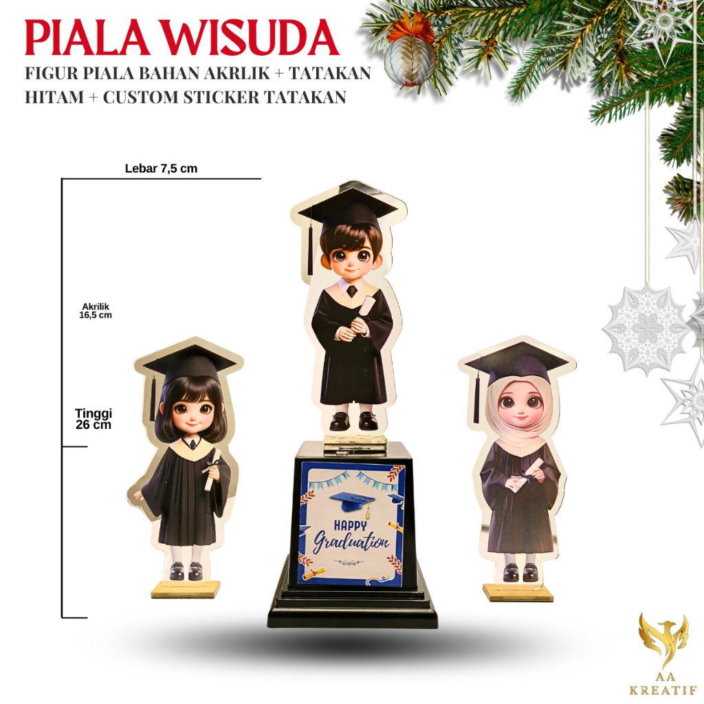 Piala Wisuda Custom Stiker Anak Sekolah Paud TK SD Plakat Akrilik Souvenir Hadiah Penghargaan