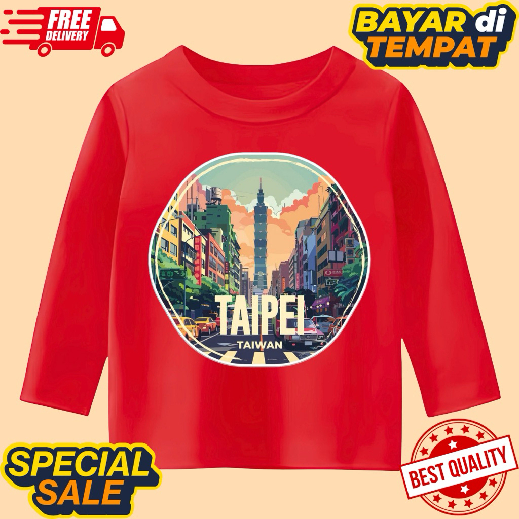 kaos anak unisex lengan panjang motif kaos oleh oleh souvenir khas taipei taiwan