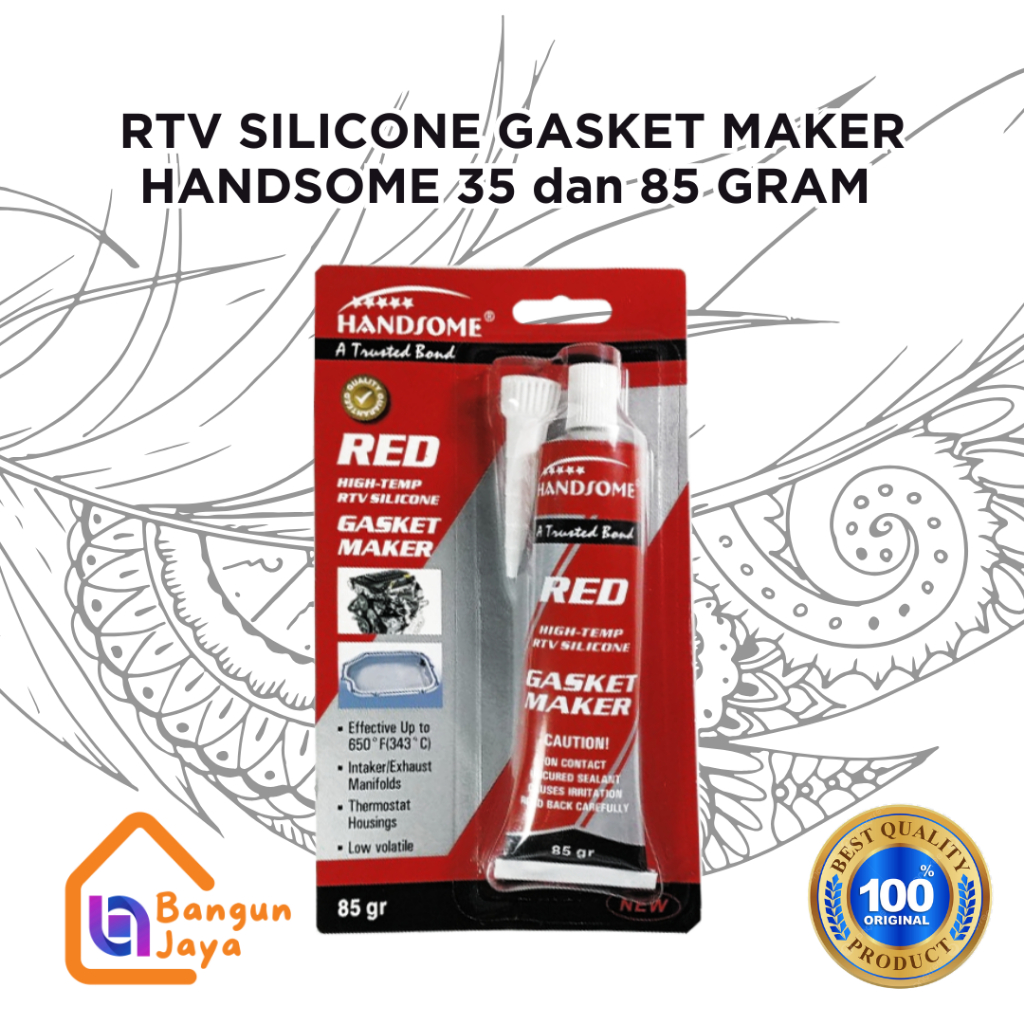 HANDSOME Gasket Maker RED RTV Silicone Merah Lem Paking Mesin dan Knalpot Tahan Panas 35 Gram dan 85