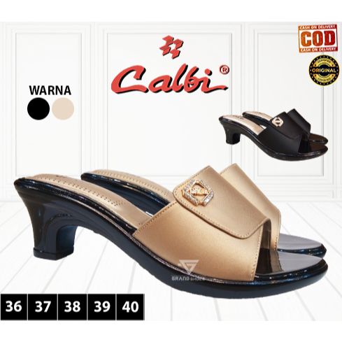 Calbi Sandal sendal kondangan pesta elegan selop slop heels hak 5 cm kasual casual wanita original