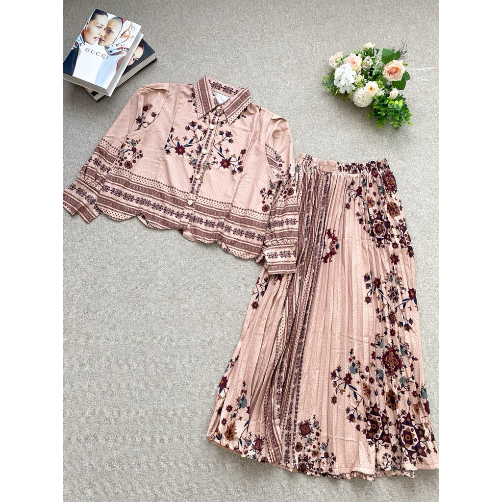 SET ROK MIRANDA 67 || SETELAN ROK PLISKET MOTIF BUNGA KEKINIAN || OOTD FASHION WANITA ||