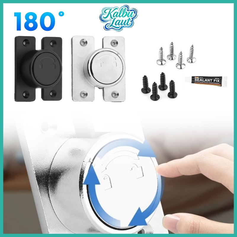Slot Pintu Putar 180° Bahan Zinc Alloy Pemasangan Tanpa Bor Hitam Perak Untuk Pintu Kamar Mandi
