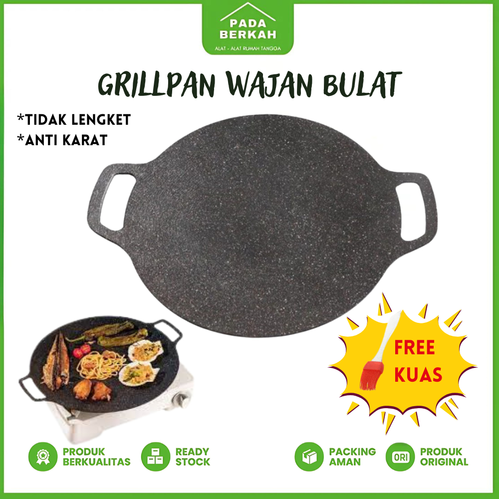 Paket 5in1 Wajan Grill Pan Korean Alat Panggangan Daging/Alat Pemanggang Bulat BBQ Anti Lengket FREE