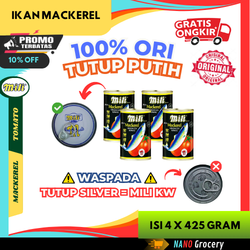 4 Kaleng Sarden Mili Mackerel Original 425 Gram | Ikan Sarden Kaleng "Tutup Putih"