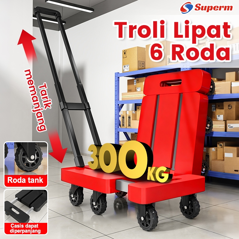 Troli lipat teleskopik Tank 300KG Multifungsi kuat/Gerobak Sorong 6 Roda Lipat/Gerobak untuk Keperlu