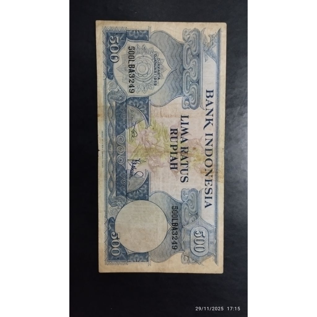 UANG KUNO 500 RUPIAH SERI BUNGA TAHUN 1959