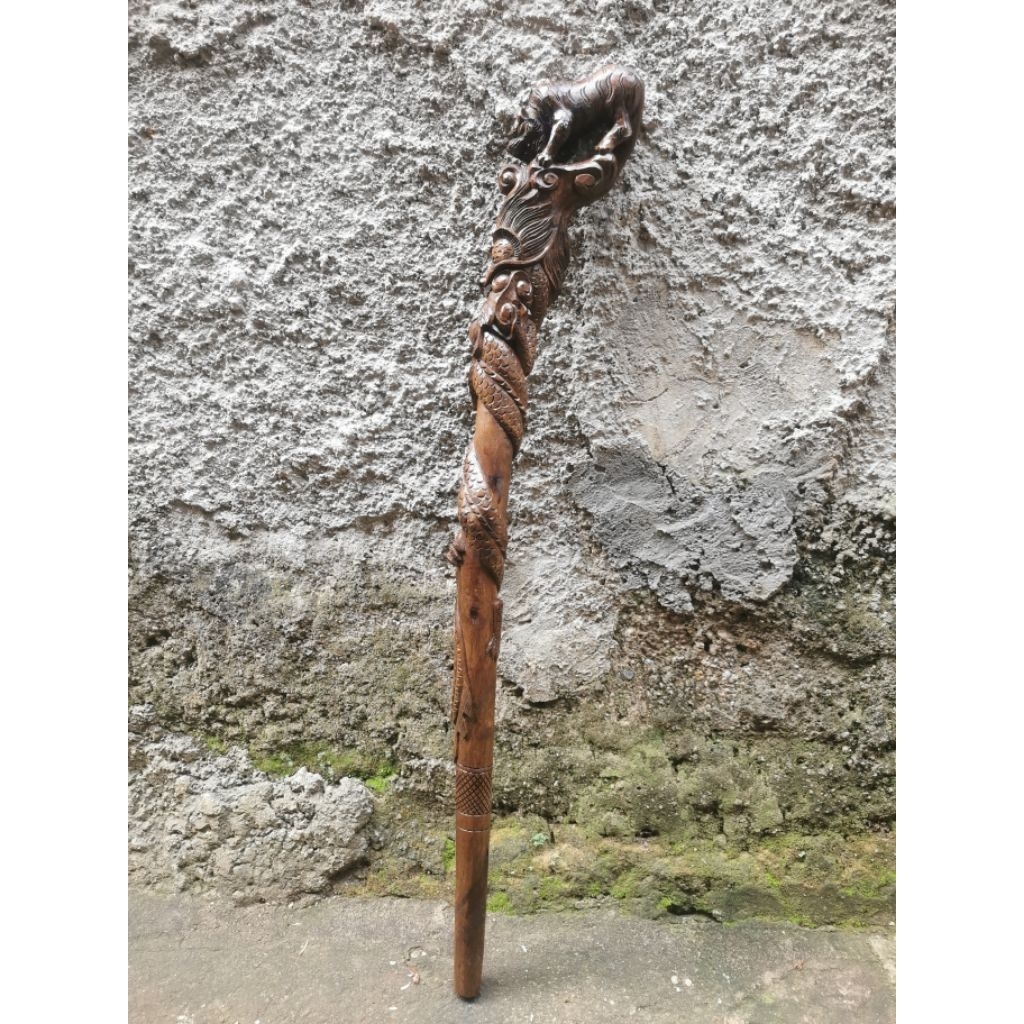 tongkat kayu kaboa sancang full ukir