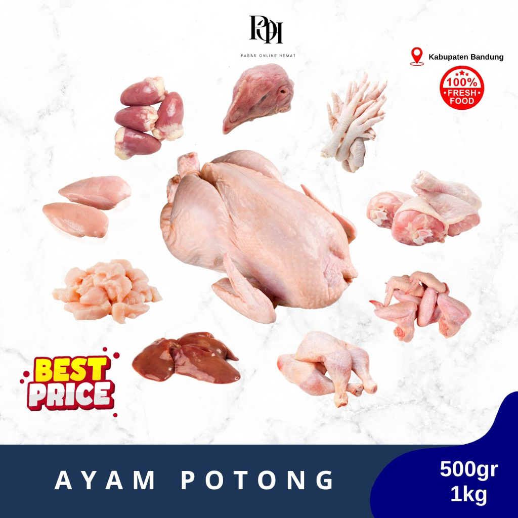 Daging ayam fresh 1kg | Dada Paha Sayap Ceker Fillet Bandung Food Meat Seafood Frozen Baso Makanan G