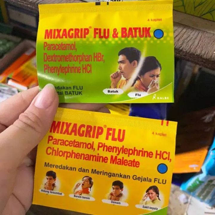 MIXAGRIP FLU DAN FLU & BATUK (1 STRIP ISI 4 KAPLET) - MEREDAKAN DEMAM, PILEK, BERSIN DAN BATUK