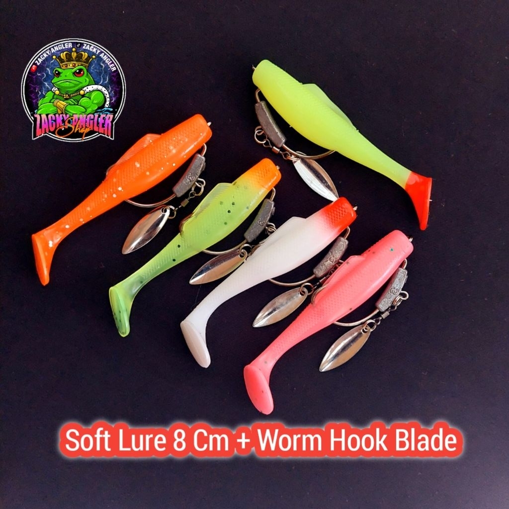 Soft Lure Lazarus 8Cm/6Cm + Worm Hook Pakai Blade Umpan Casting