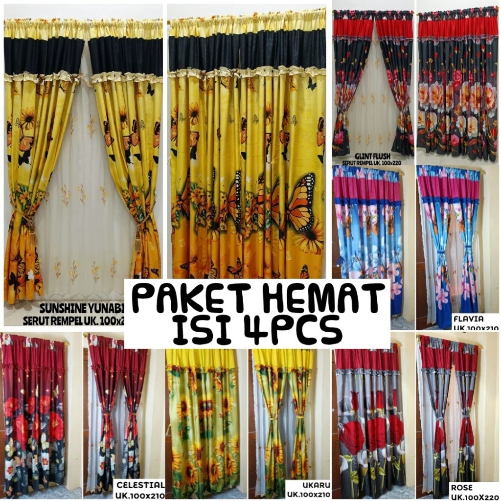PAKET HEMAT dapat 4pcs GORDEN PONI uk.100x200 | gorden jendela dan pintu