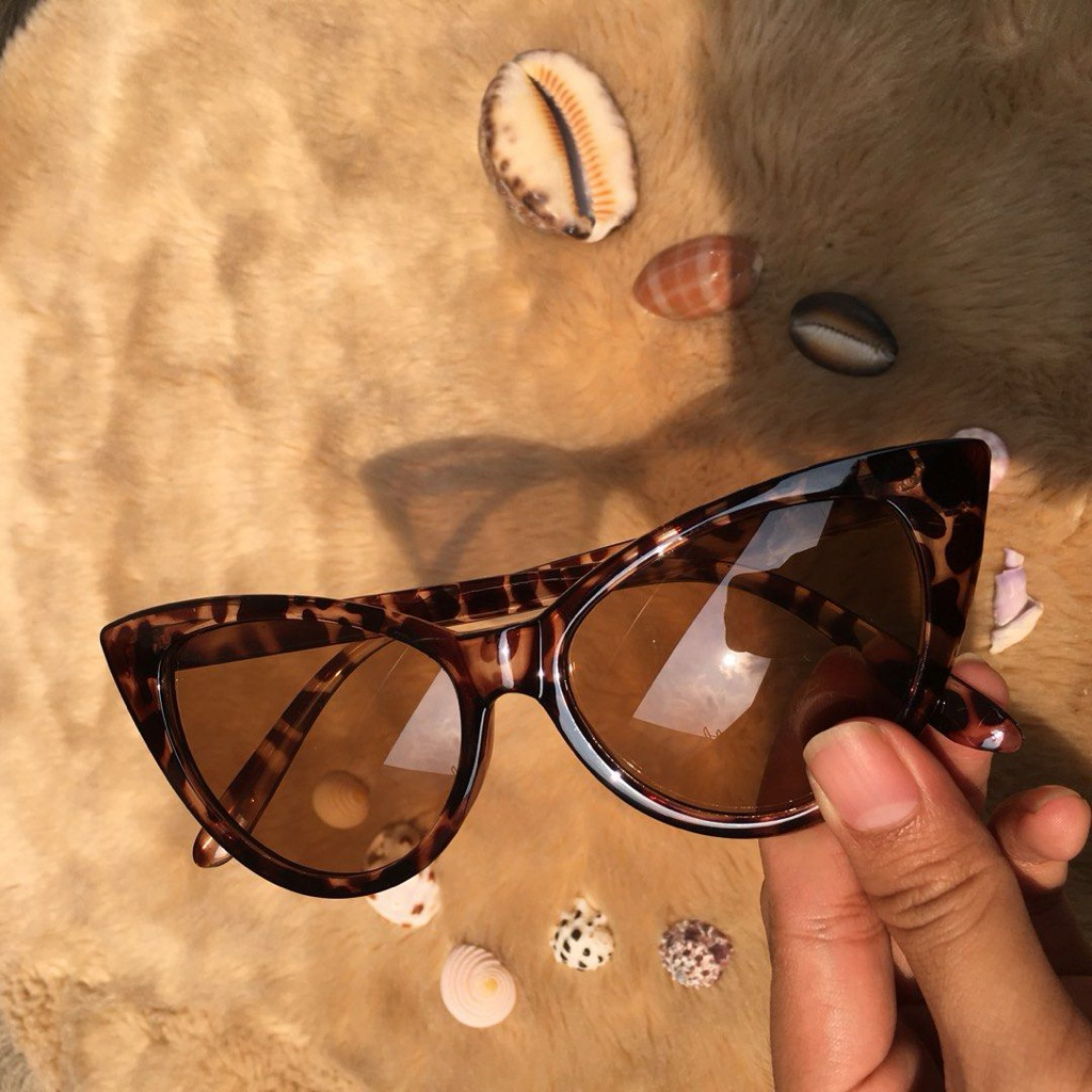Kacamata cat eye oval leopard classy sunnies women eyewear brown lensa coklat bulat