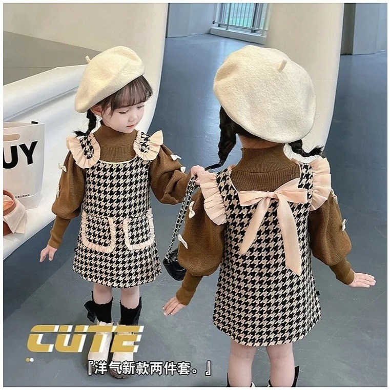 Dress Anak Perempuan Usia 1-4 Tahun | Gaun Klasik 2in1 Model Baju Corduroy Lengan Panjang Balon Vari