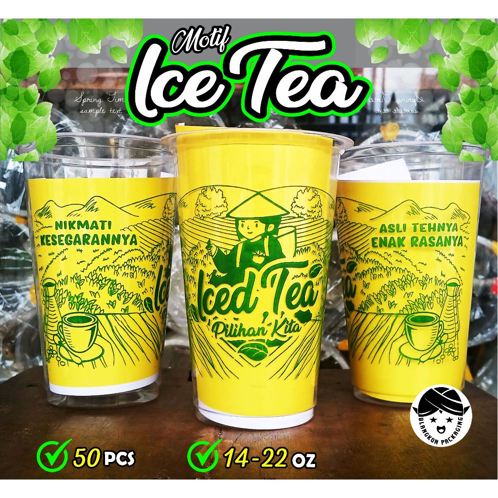 Gelas Cup Plastik Iced Tea 14-22oz oval datar / teh poci / es teh / teh nusantara