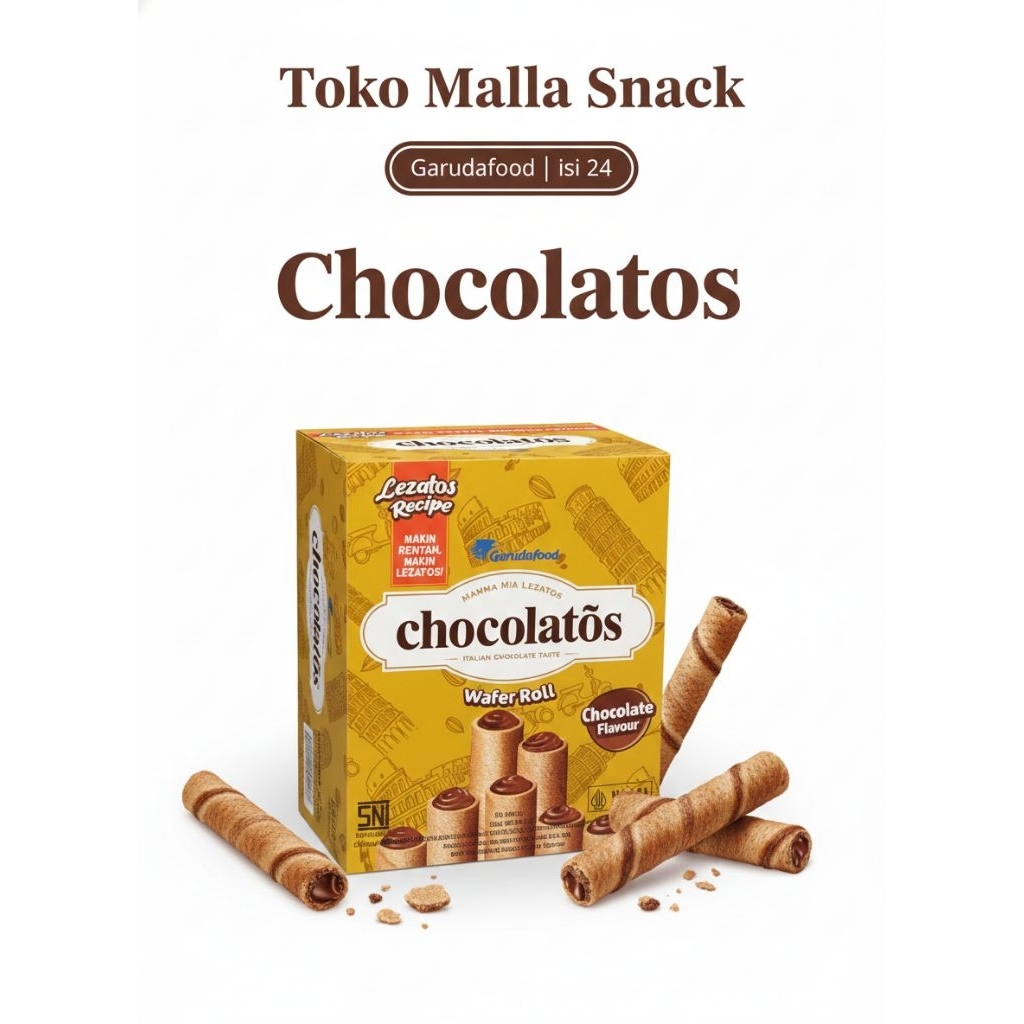GROSIR Chocolatos Wafer Roll 1 DUS ISI 24 PCS Cokelat Lumer Termurah - Garudafood Snack