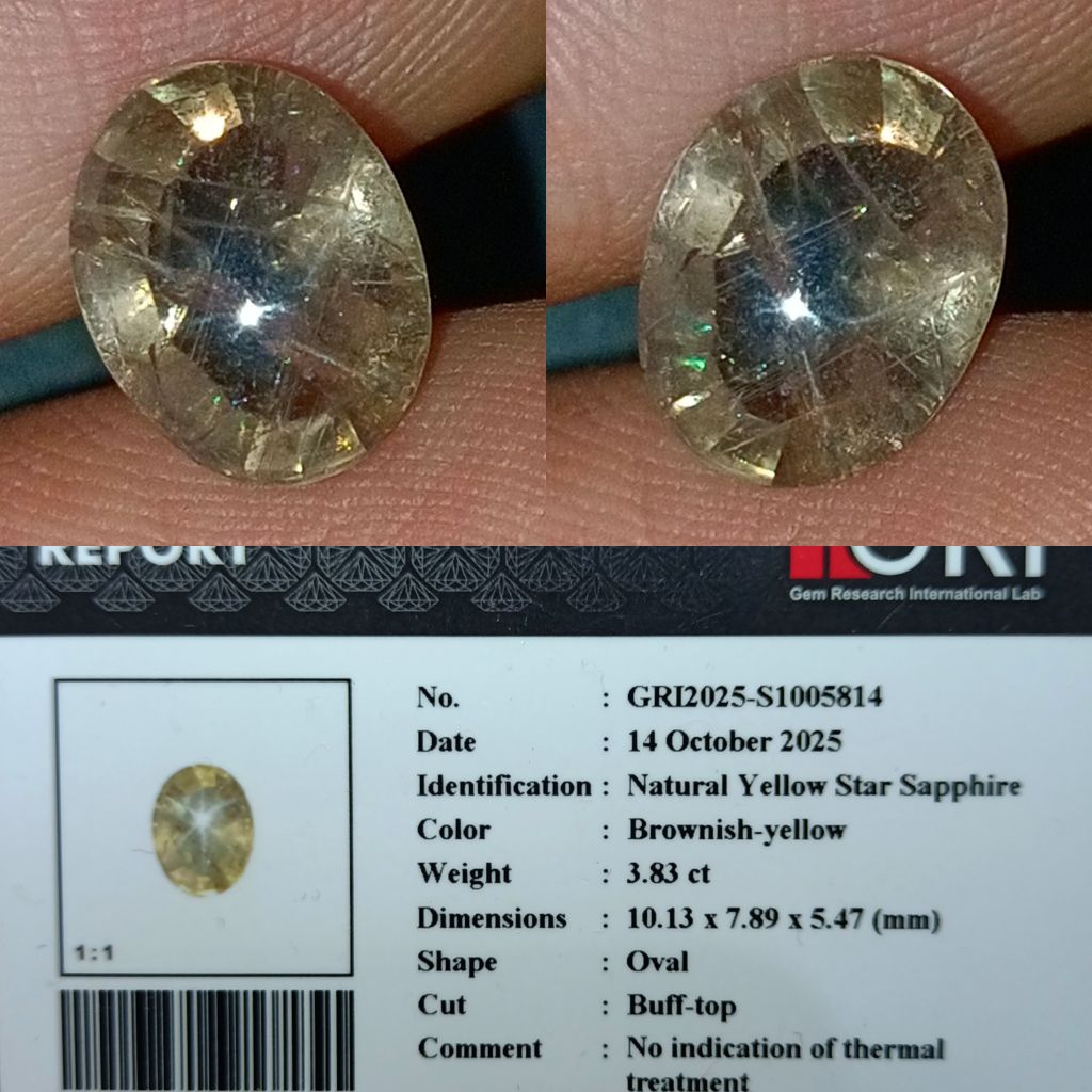 NATURAL STAR YELLOW SAPPHIRE BROWNISH YELLOW NO HEATED MEMO GRI