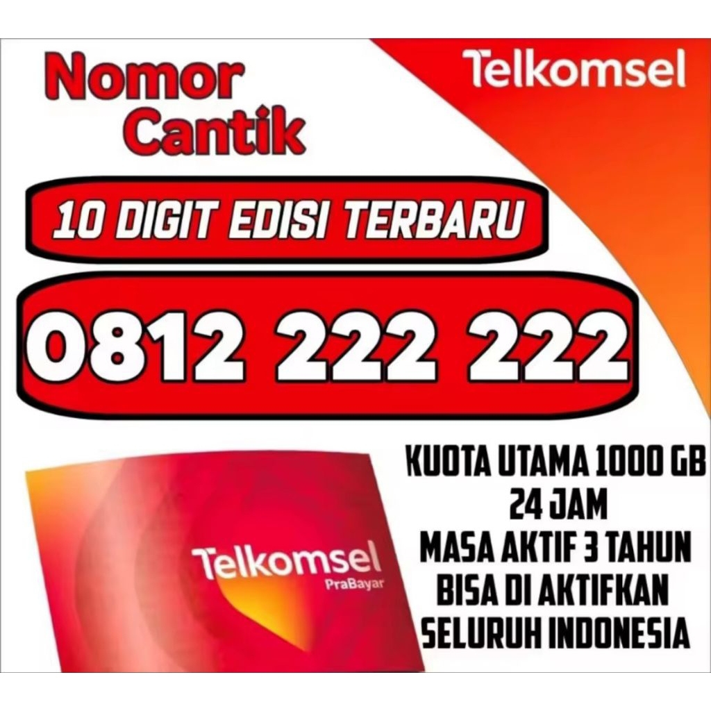 promo kartu perdana cantik Telkomsel 10Digit Bonus kuota 1000GB support jaringan 4G
