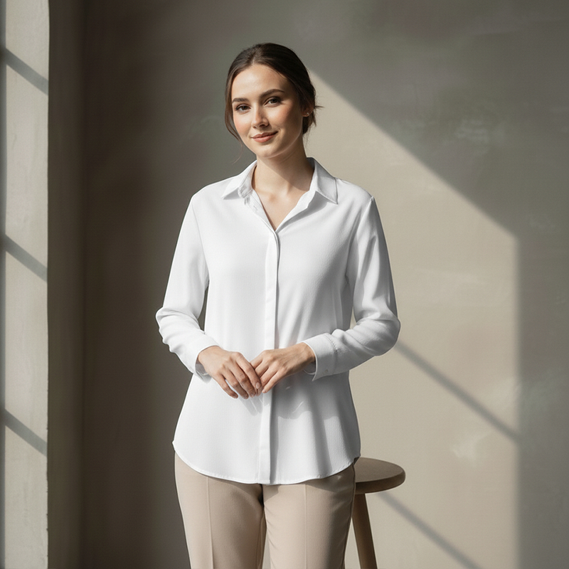 Ramdan Official - Mika Baju Atasan Kemeja Kerja Kantoran Putih Polos Bigsize Jumbo Terbaru Korean St