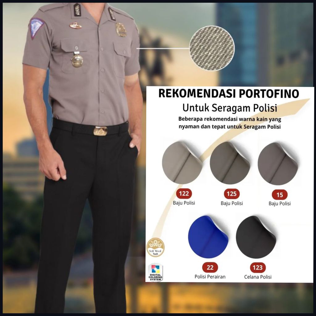 Kain Portofino By Maxistyle Bahan Seragam Dinas Resmi PDH PDL Polisi Polri Harga Per 10 CM