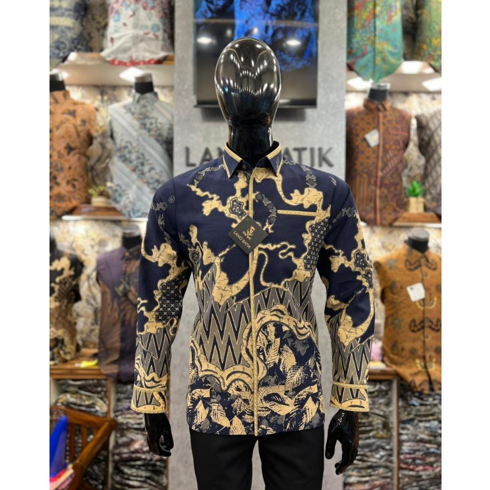 Lano Batik Semi Jas - Kemeja Batik Smock Semi Jas - Mural Daun - Baju Batik Pria - Kemeja Batik Pria
