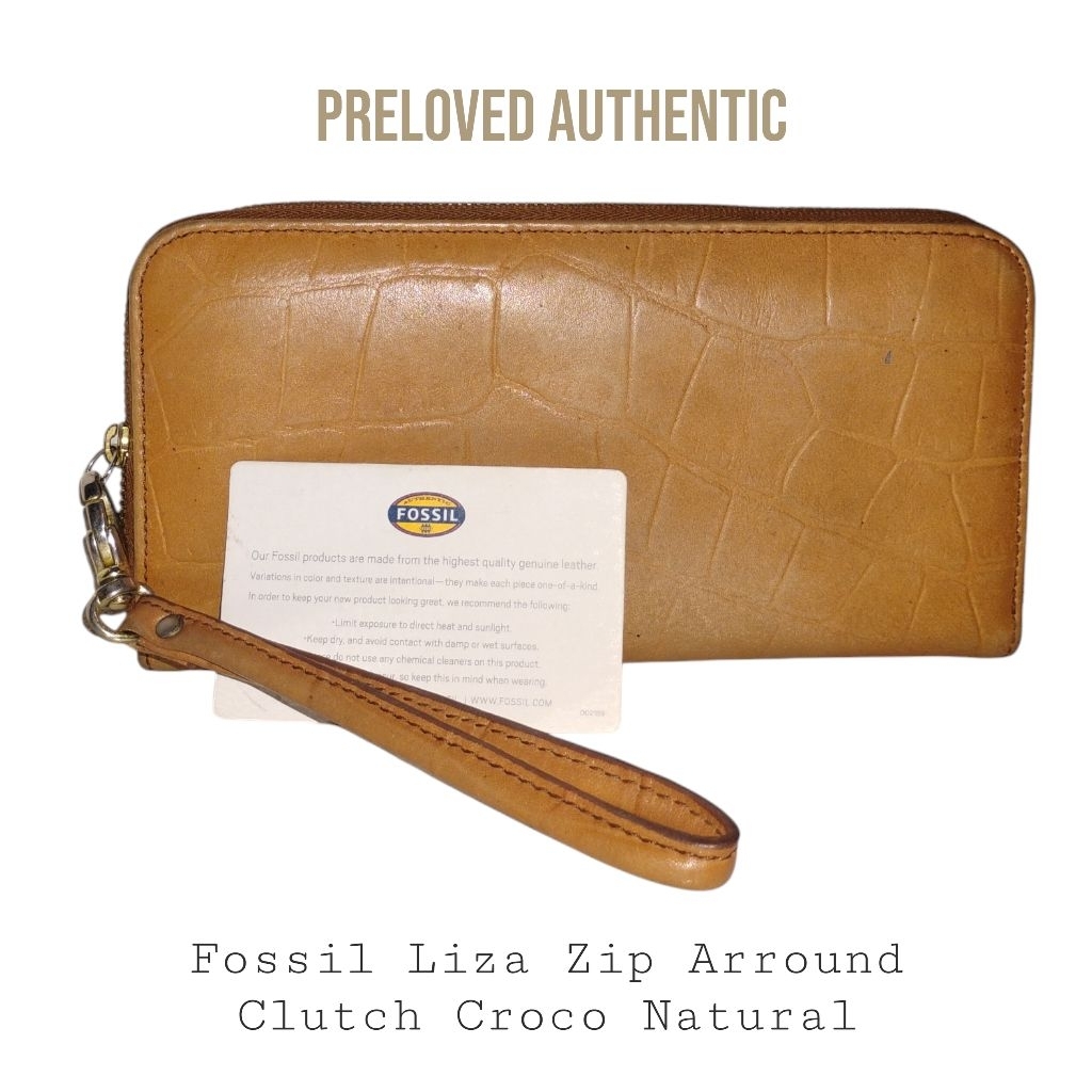 PRELOVED Fossil Liza Zip Around Clutch – Croco Natural