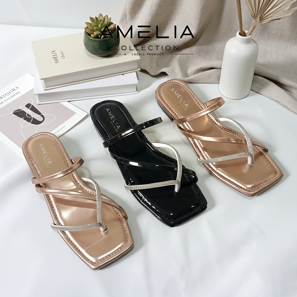 AMC Sandal Jepit Wanita Fashion Korean Premium Motif Tali Berlian