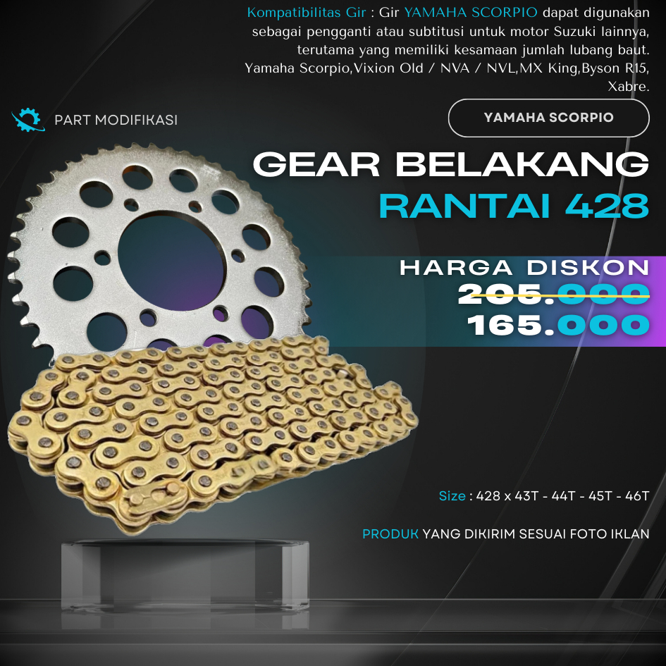 Gear SSS 428 Scorpio / Vixion / Byson size 43 - 46