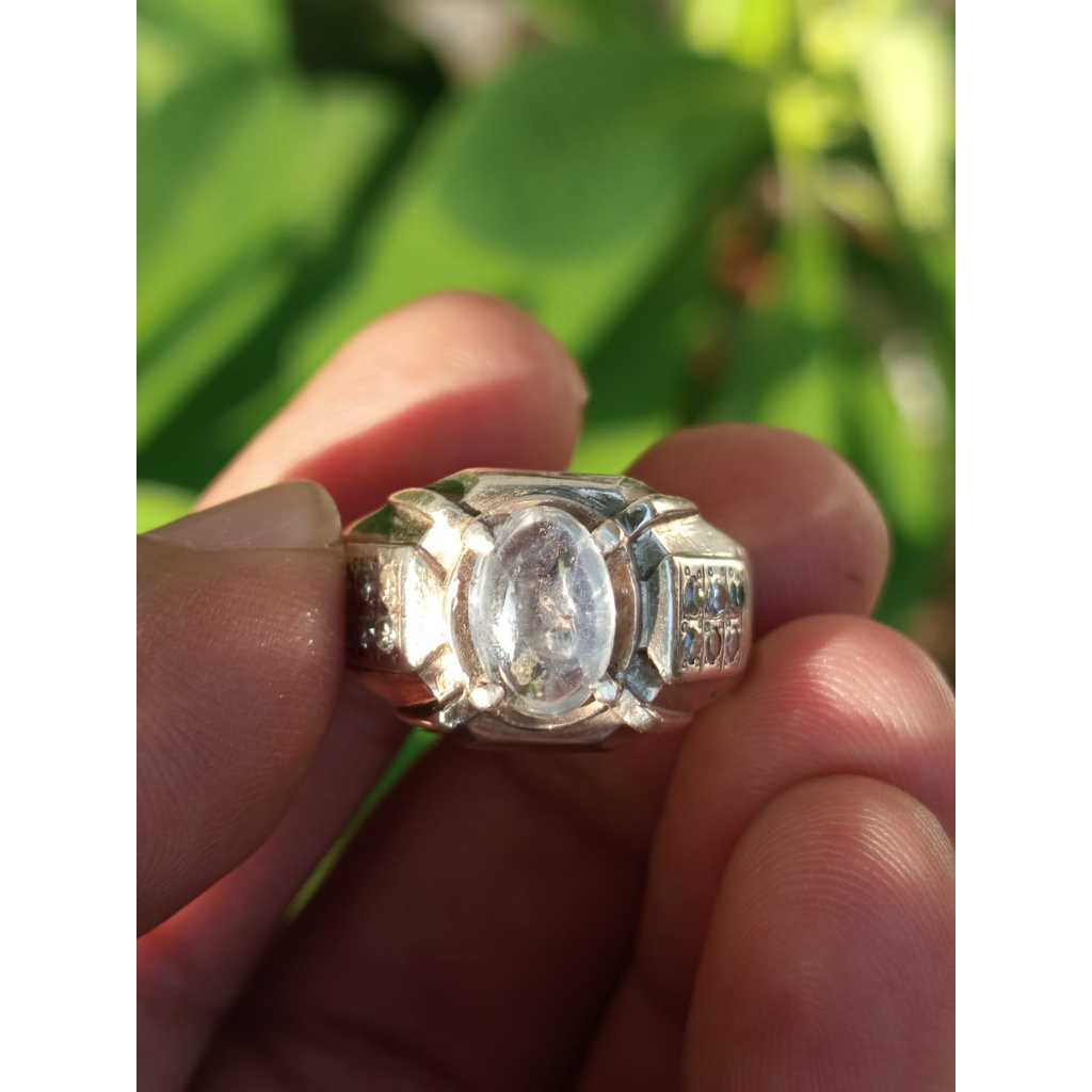 Natural Light Blue Safir Star Ceylon Ring Perak 925 Mewah